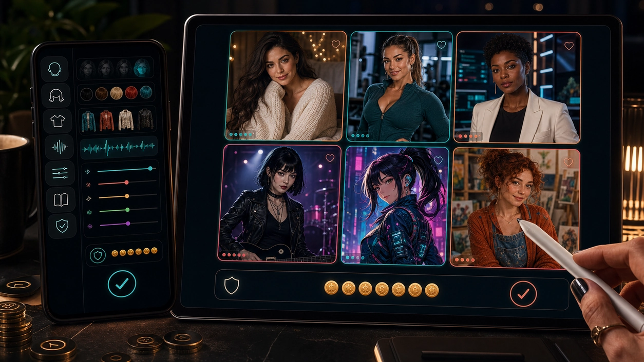 Illustration of a character customization route before paying for an AI companion.